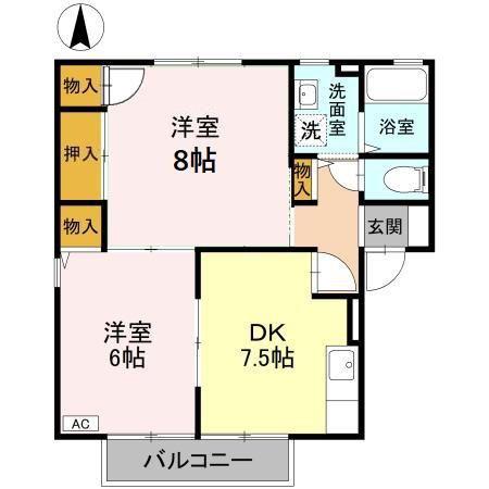スリーゼ C/D C(2DK/2階)の間取り写真