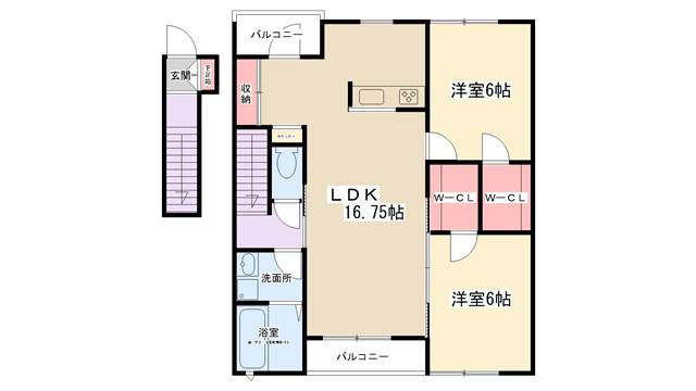 ペトランB(2LDK/2階)の間取り写真