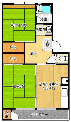 花山東団地(2DK/2階)の間取り写真