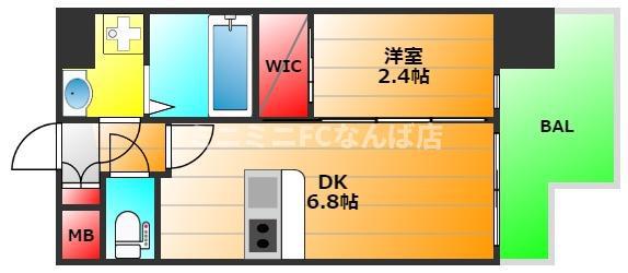 セレニテ難波ミラク弐番館(1DK/2階)の間取り写真
