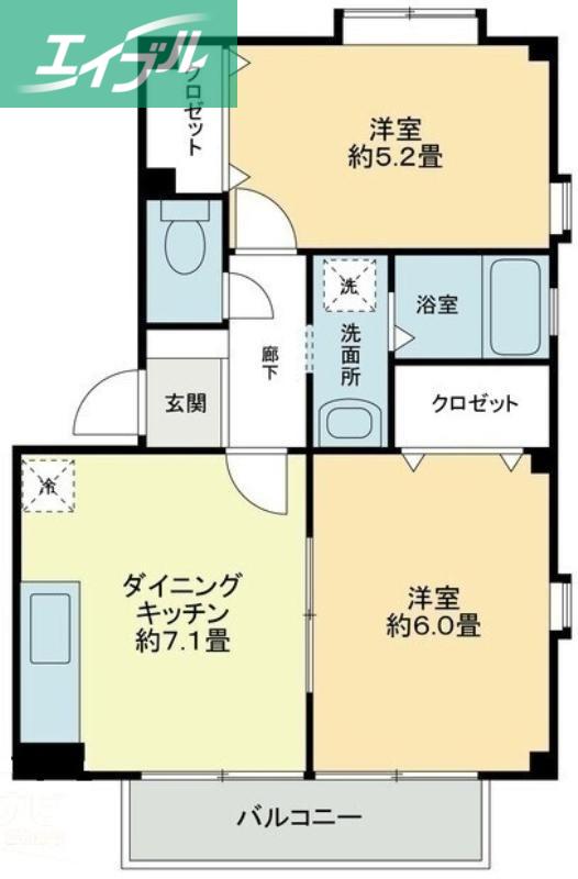 フォブール藤(2DK/2階)の間取り写真