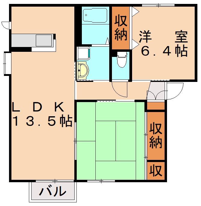 グローブ・たかのB棟(2LDK/2階)の間取り写真
