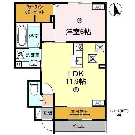 クレール山総(1LDK/1階)の間取り写真