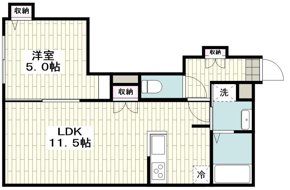 イースト COURT(1LDK/1階)の間取り写真