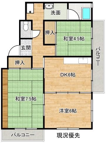 城の前マンション(3DK/4階)の間取り写真