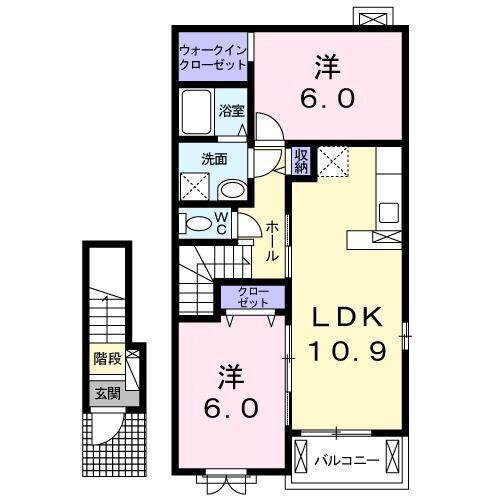 小田急小田原線 本厚木駅 バス乗車時間:12分 最寄りバス停で下車 徒歩9分 2階建 築12年(2LDK/2階)の間取り写真