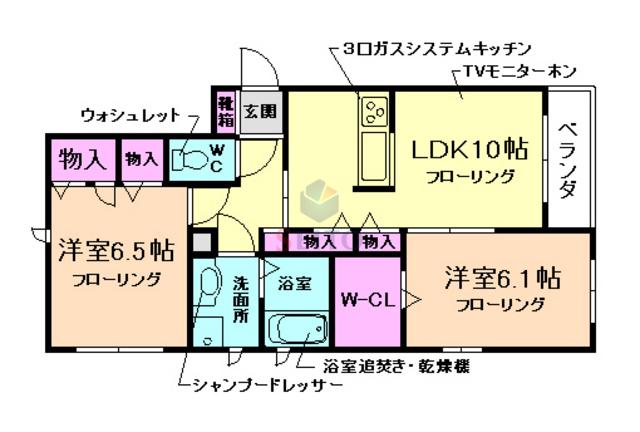 シャーメゾン・パストラル(2LDK/2階)の間取り写真
