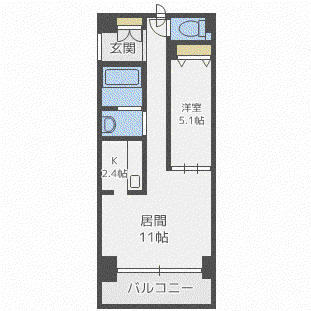 ビッグパレス南4条(1LDK/11階)の間取り写真
