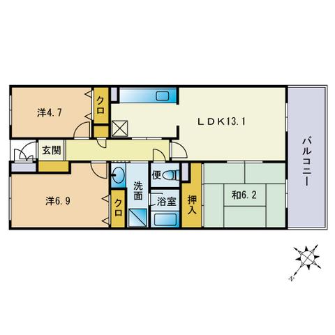 NTT-KF高宮(3LDK/2階)の間取り写真