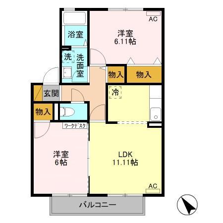 コーポマリーナ B(2LDK/2階)の間取り写真