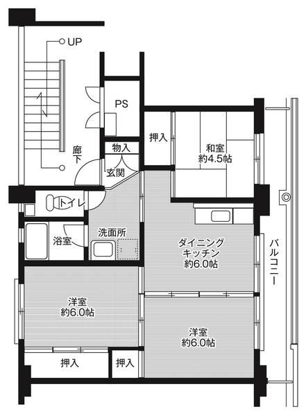 ビレッジハウス川辺I1号棟(3DK/3階)の間取り写真