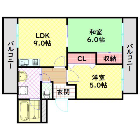 メゾンハイツ信(2LDK/4階)の間取り写真