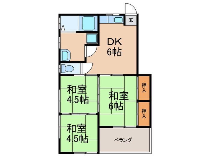 ユタカコーポI(3DK/2階)の間取り写真