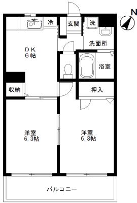 フラッツ南町(2DK/1階)の間取り写真
