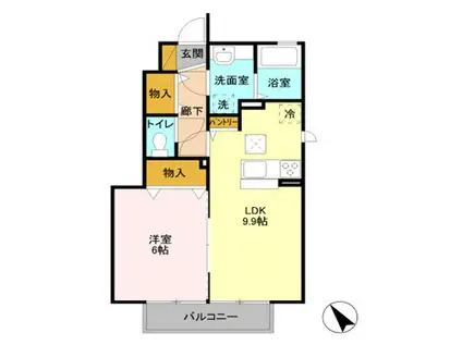 D‐ROOM プランドールタウン若木 B 101(1LDK/1階)の間取り写真