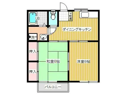 JR青梅線 河辺駅 バス乗車時間:5分 最寄りバス停で下車 徒歩1分 2階建 築34年(2DK/1階)の間取り写真