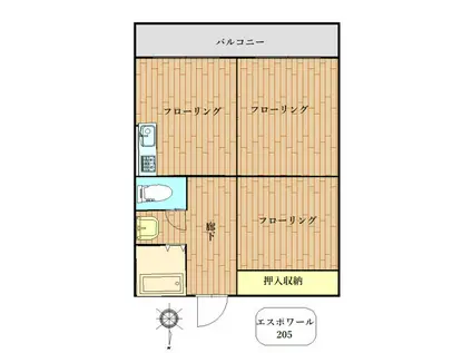 ラビアンヌエスポワール(2LDK/2階)の間取り写真