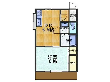 JR山陽本線 福山駅 徒歩32分 2階建 築33年(1DK/1階)の間取り写真