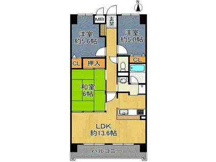 アンビエント金剛東(3LDK/9階)の間取り写真