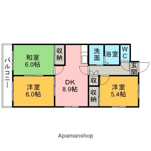 東浦カルチャービル(3DK/3階)の間取り写真