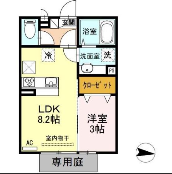 アモリール津福 A棟(1LDK/1階)の間取り写真