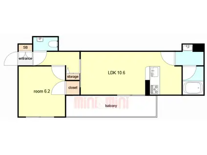 SHAMAISON BONHEUR陸ノ町(1LDK/1階)の間取り写真