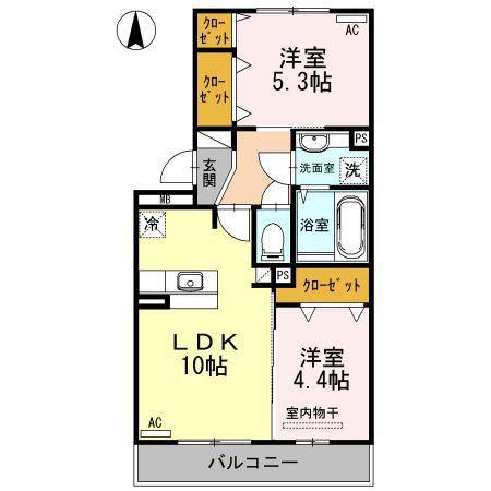 メルヴェール(2LDK/2階)の間取り写真