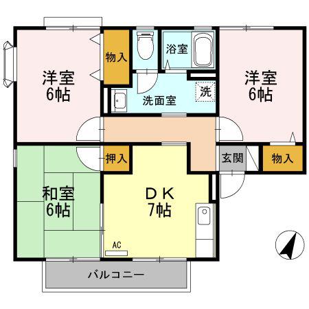 トゥインクル塔乃本B棟(3DK/2階)の間取り写真