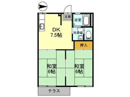 ファミールコーポ高屋7(2DK/1階)の間取り写真