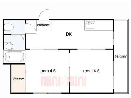 ハイツ西六甲(2DK/3階)の間取り写真