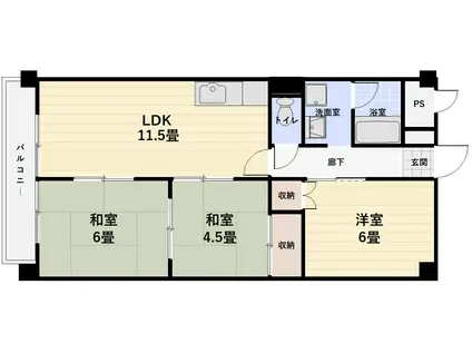 サンライズ倉敷(3LDK/4階)の間取り写真