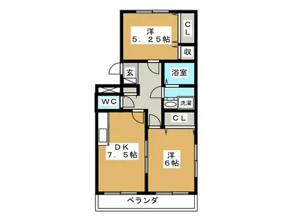 クレストシマザキ(2DK/3階)の間取り写真