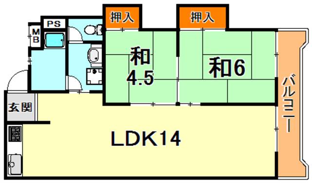ガーデンハイツ魚崎(2LDK/2階)の間取り写真