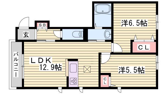 PISO MARIO A棟(2LDK/1階)の間取り写真