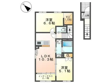 サクラヴィラージュ津福(2LDK/2階)の間取り写真