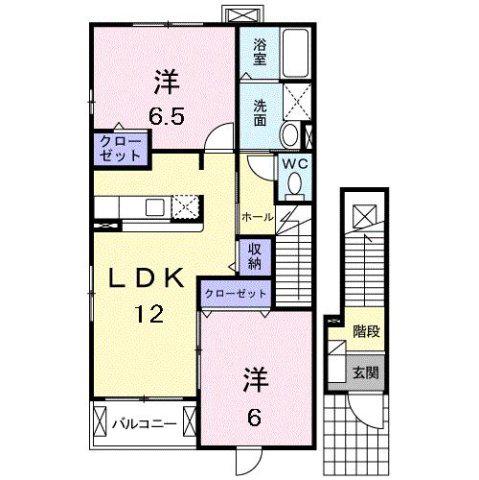 ロイヤルスクウェア 一宮III(2LDK/2階)の間取り写真