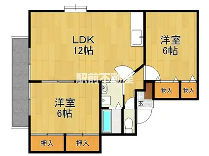 フリーデン安居野G棟(2LDK/2階)の間取り写真