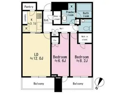 赤坂タワーレジデンス(2LDK/32階)の間取り写真