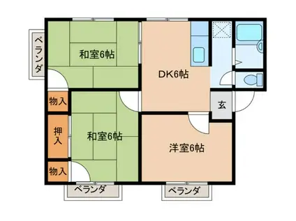 ヒルポートハウスA(3DK/2階)の間取り写真