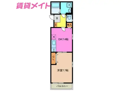 ノアール白須賀(1DK/3階)の間取り写真