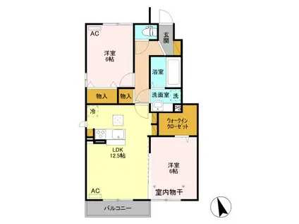 グランデ・川木谷 C(2LDK/1階)の間取り写真