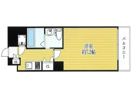 アドバンス上町台ラシュレ(1K/12階)の間取り写真