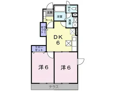 コーポ三角III A(2DK/1階)の間取り写真