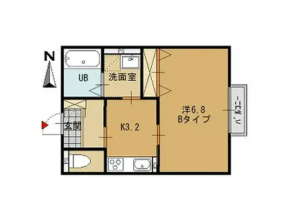 イベールミルティーユ(1K/1階)の間取り写真