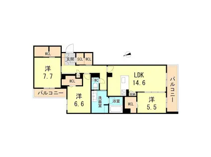 セントリビエ上甲子園(3LDK/2階)の間取り写真