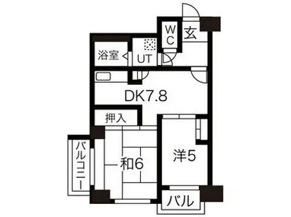 多賀城ロジュマンG棟(2DK/13階)の間取り写真