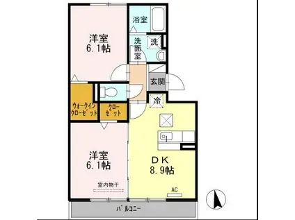 セジュール三ツ屋 B棟(2DK/1階)の間取り写真