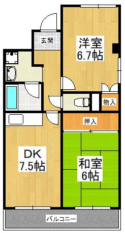 エレガンス初芝(2DK/1階)の間取り写真