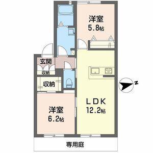 ディアス宮脇(2LDK/1階)の間取り写真