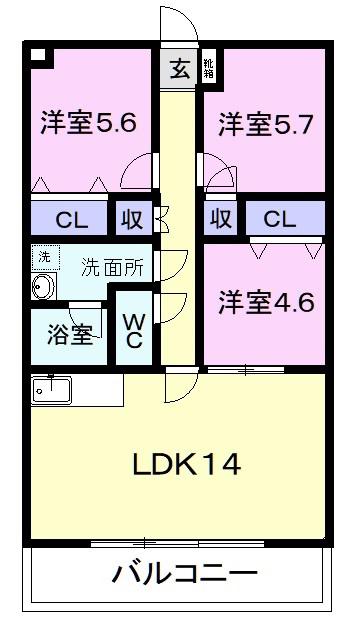 青葉ハイツIII(3LDK/3階)の間取り写真